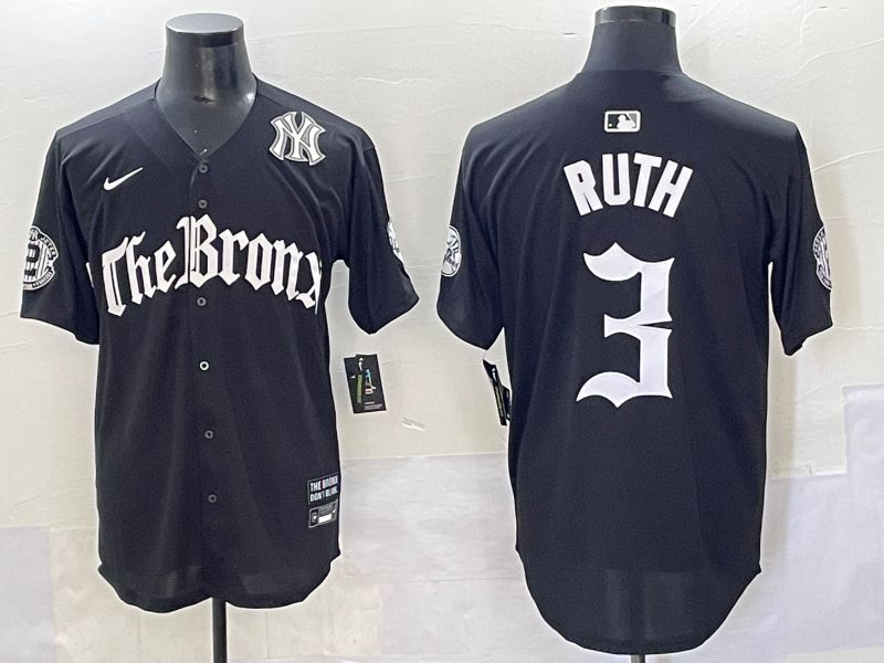 Men 2025 New York Yankees #3 Ruth Black Five generations Joint Name Nike MLB Jersey style 8